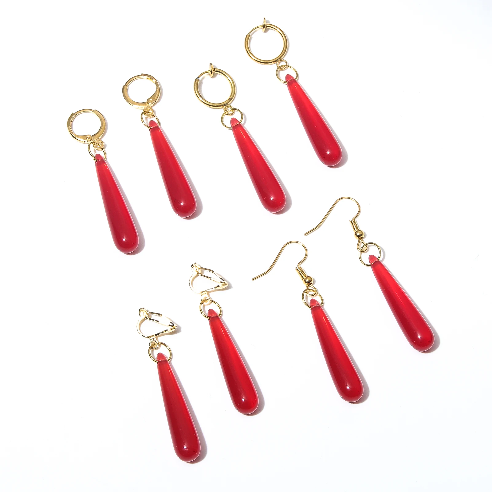Anime Frieren at the Funeral Red Water Drop Earring Ear Clips For Women Men Cosplay Jewelry