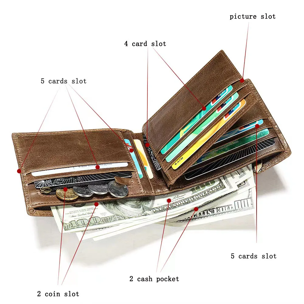 Factory Wholesale Fashionable Credit Card Anti-Fraud Men Male Top Grain Cow Leather Cash Coin Wallet