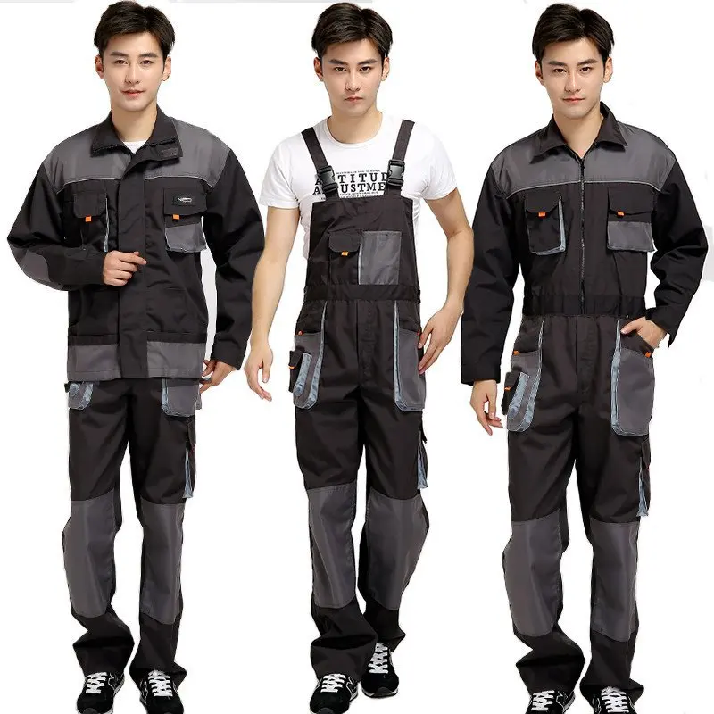 Multi-pocket conjoined unisex overalls mechanical repairman electrician carpentry gray wear-resistant color matching overalls