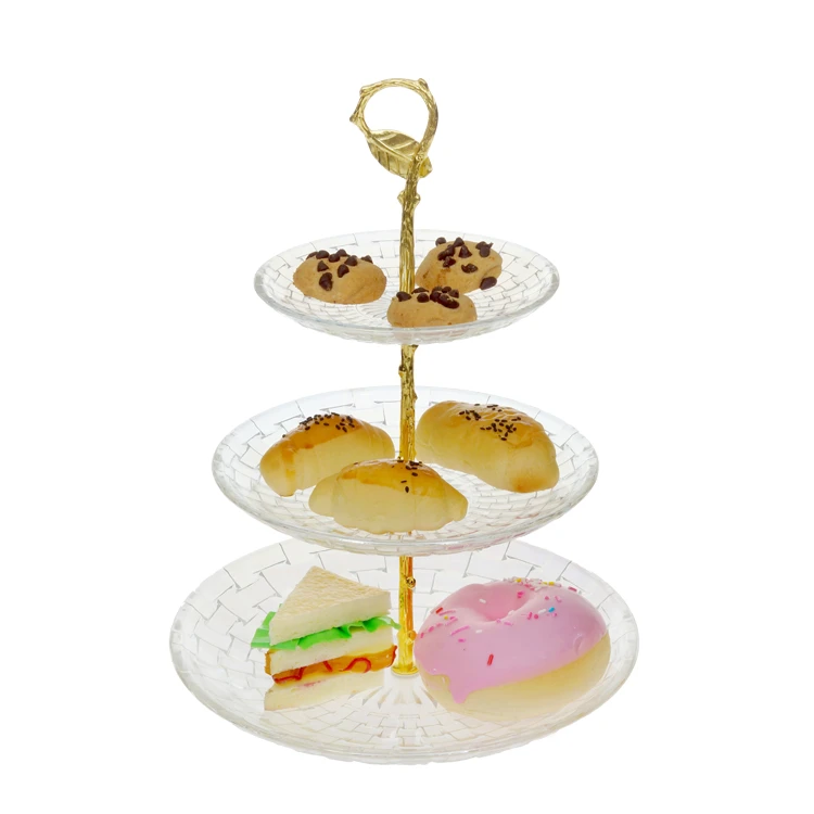 
clear 3-layer glass cake plate for home decorative 