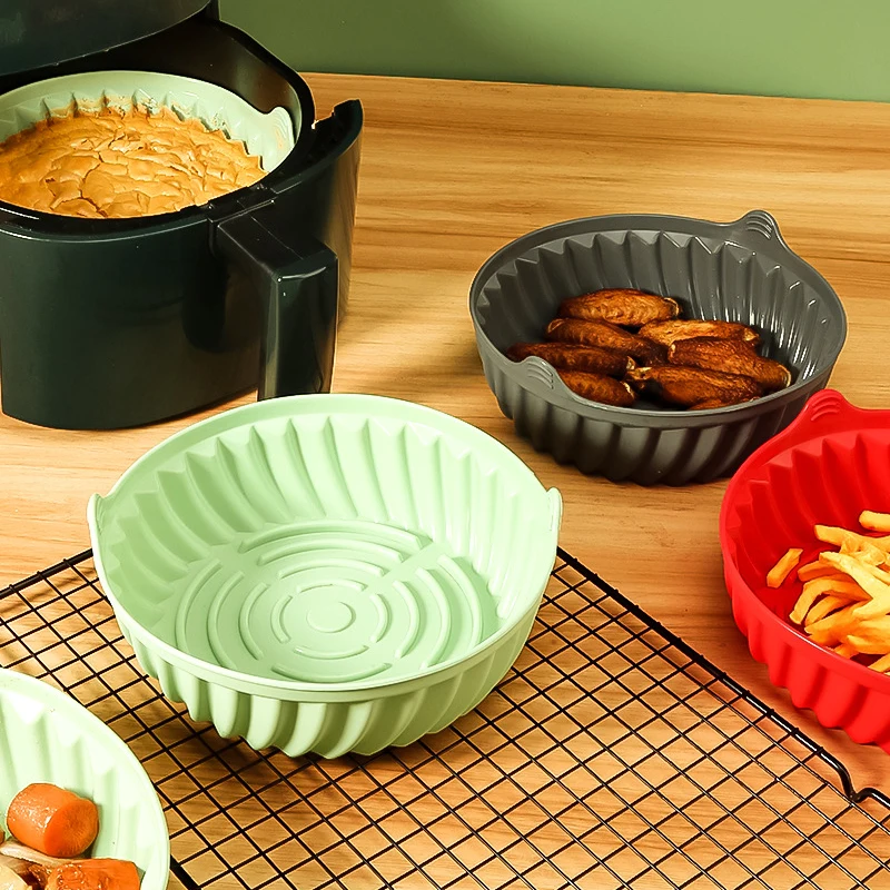 Reusable Silicone Pot Basket Air Fryer Liners Silicone Liner Air Fryer 7.5 Inch 8.5 Inch Foldable Silicone Air Fryer Liner