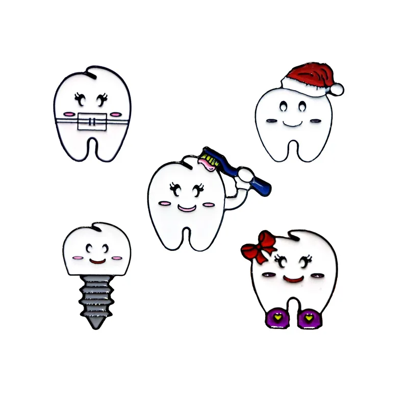 Creative New Tooth Bracelet Cute Small Brush Wear Christmas Hat Badge Personalized Soft Enamel Lapel Teeth Pin