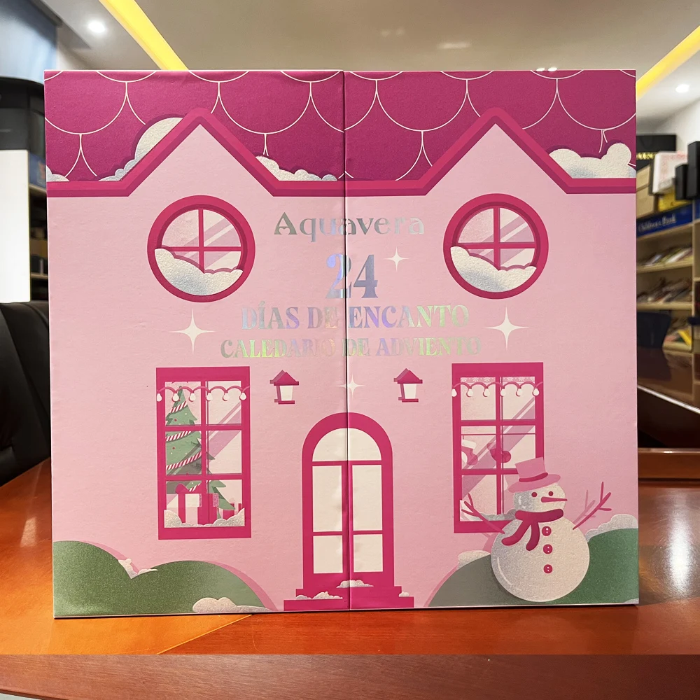 Empty Luxury Printed Logo Small Pink Cardboard Box Custom 24 Days Countdown Advent Calender Box