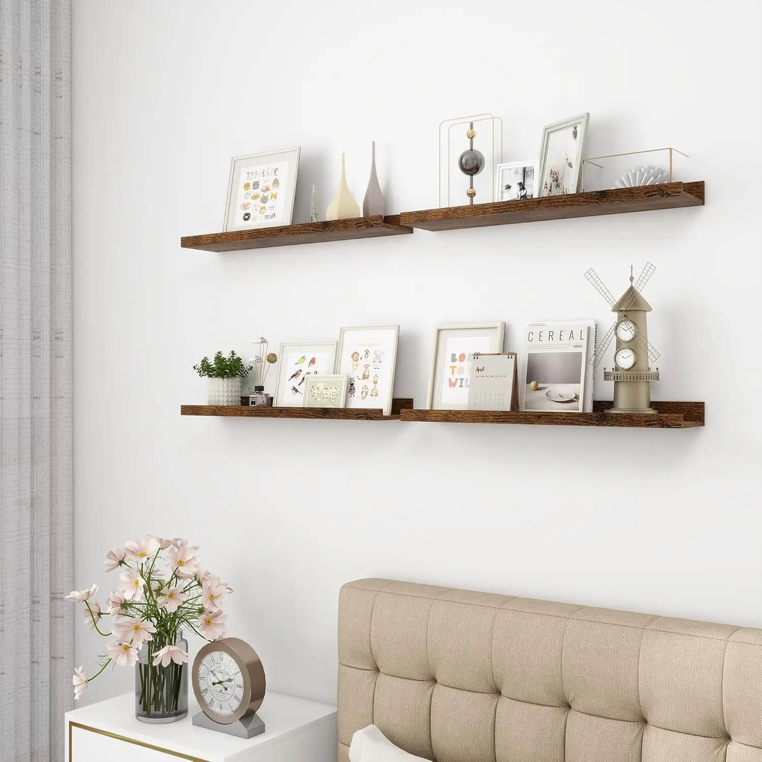 Set of 4  Picture Ledge Shelves Photo Ledge Nursery Book Shelves Wall Mounted for Living Room Kids Room Bedroom