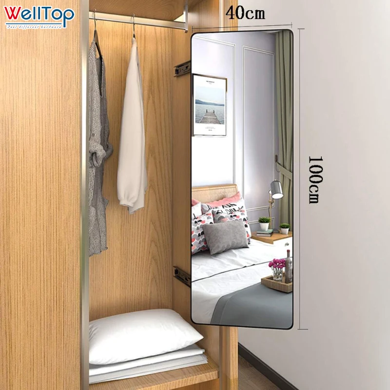 China Customization Suitable for Bedroom Retractable Full Length Mirror Wall Mounted Dressing Revolving Mirror