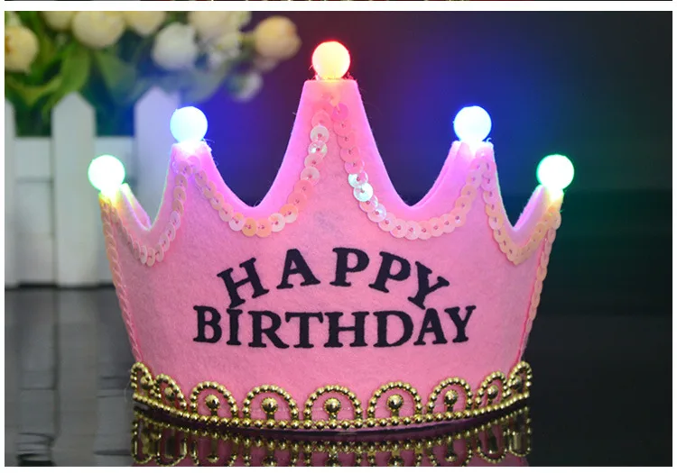 Birthday Party girl clips King princess Decorations LED Happy Birthday clips Flash Crown Hat Birthday for kids