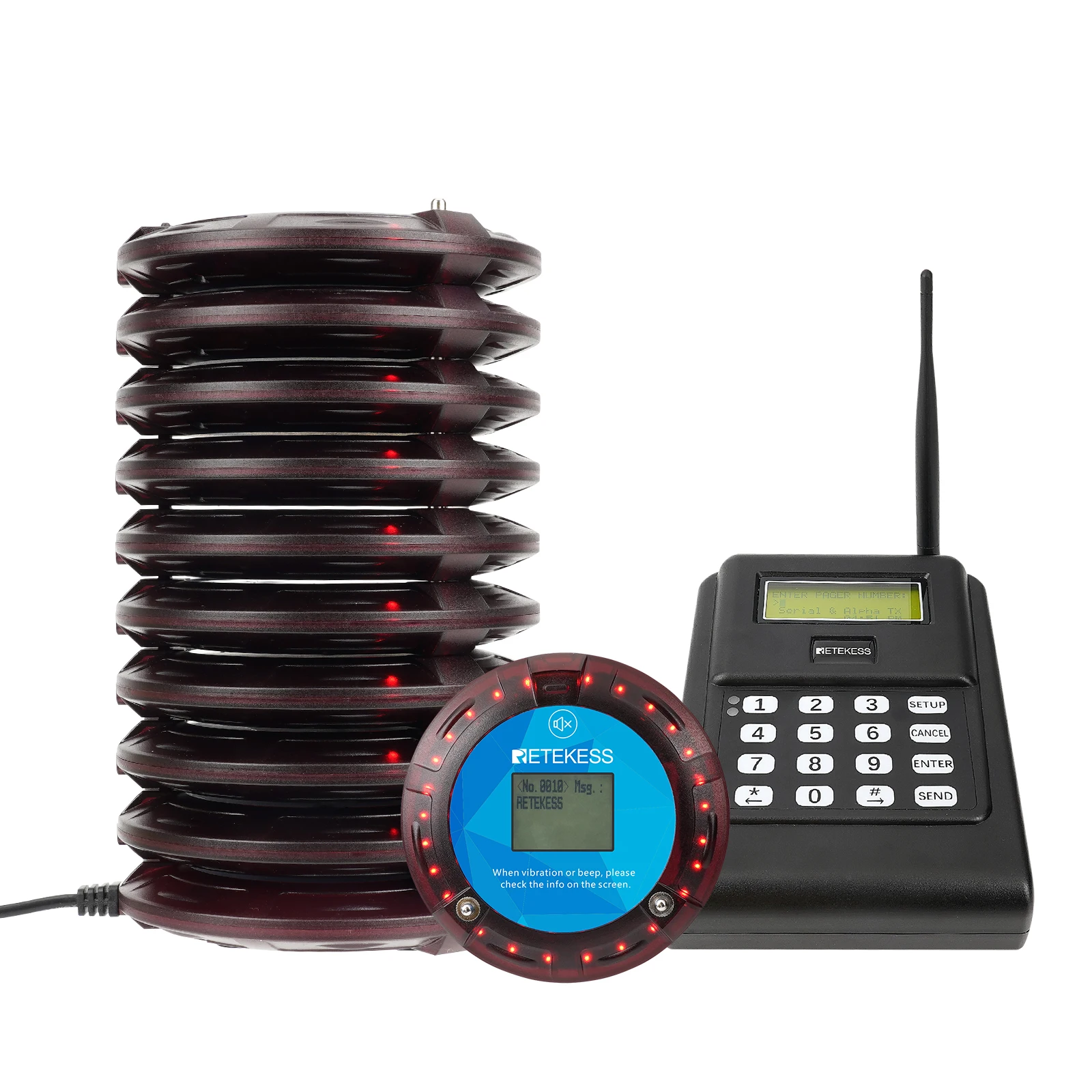 Long up to 5 km distance Wireless Smart Alphanumeric Coaster Pager System for Manufacturing & Warehouses Retekess TD166