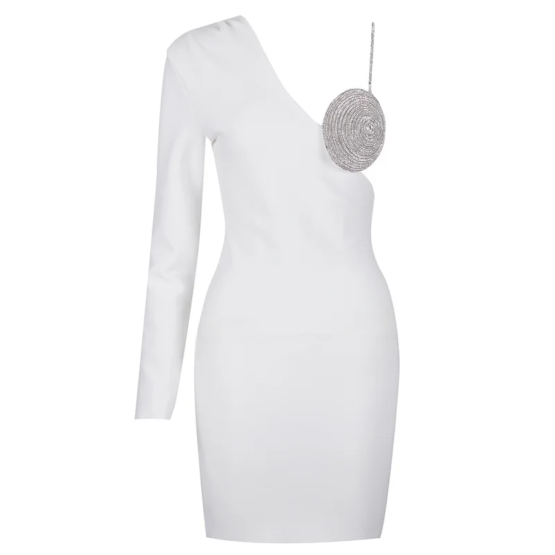 Novance B3097 Alibaba Fashion Dress Spaghetti Strap Snow White Dress Gown  Mini Birthday Dresses With Rhinestones Sequin For Bar