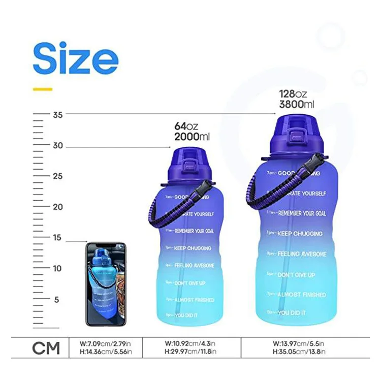 Botella Motivacional 3 En 1 Free Sports Big 2.2L Half Gallon Water Gym Big Bottle Water With Time Stamps Bottles