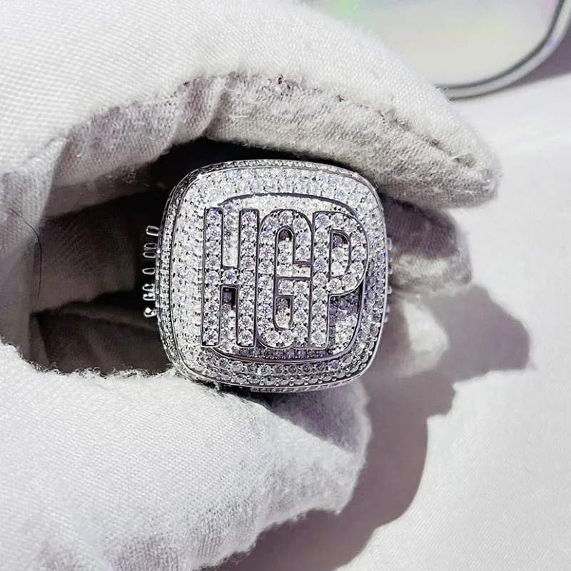 on sale charming jewelry 925 silver hip hop ring vvs d color moissanite diamond women luxury  rings