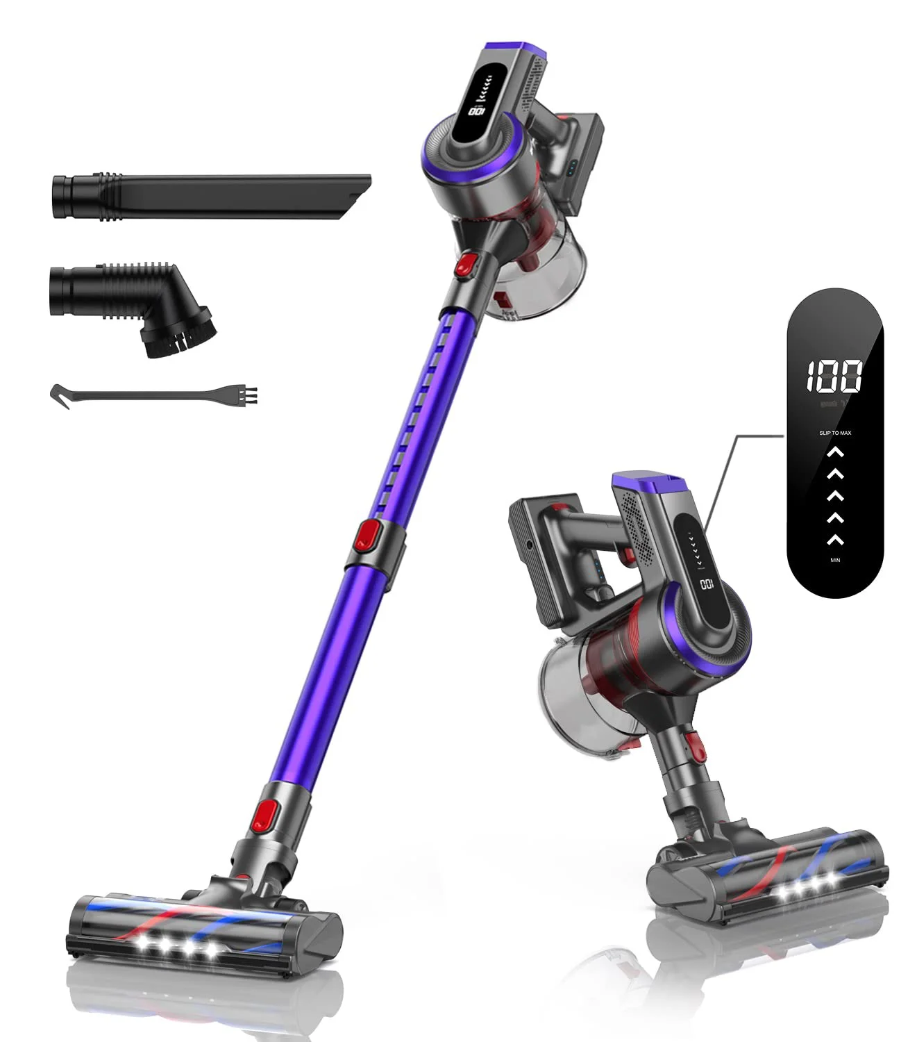 4 in 1 Stick Vacuum 45 Mins Runtime Detachable Battery ,Cordless Vacuum Cleaner with LED Touch Display MODEL A17