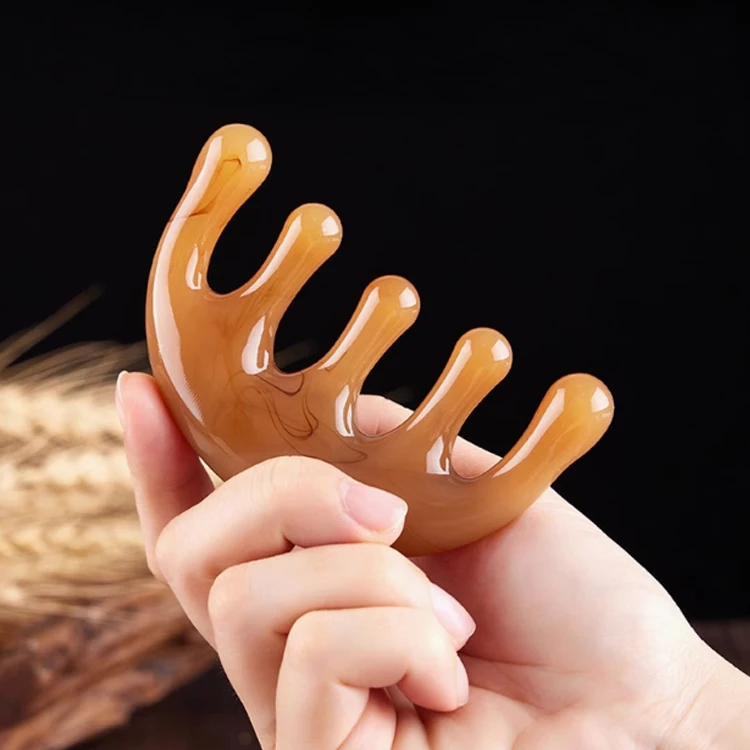 Wholesale Handheld Head Caring Therapy Resin Scalp and Neck Gua Sha Massager Head Massage Comb