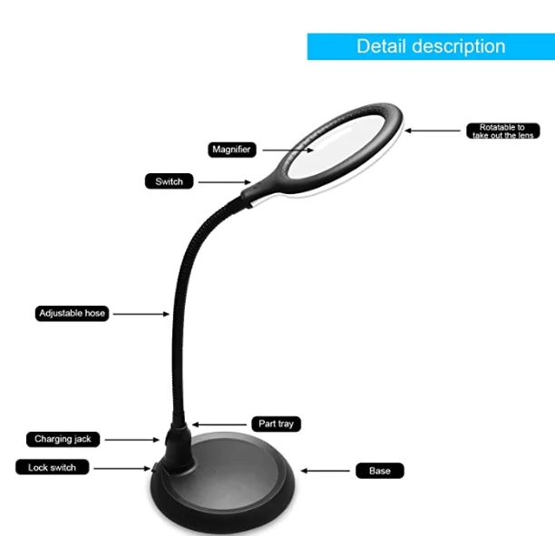 
5X Magnifier Glass Lamp,LED Light and Flexible Neck, USB Powered,Perfect for Reading,Hobbies,Task Crafts or Workbench 