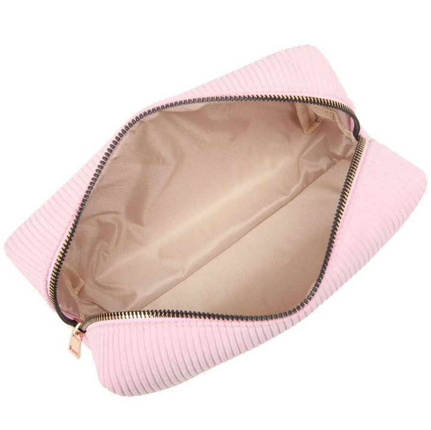 Ins Custom Logo Large Capacity Pink Makeup Bag Multifunctional Portable Corduroy Cosmetic Bags Travel Stripe Toiletries Bag