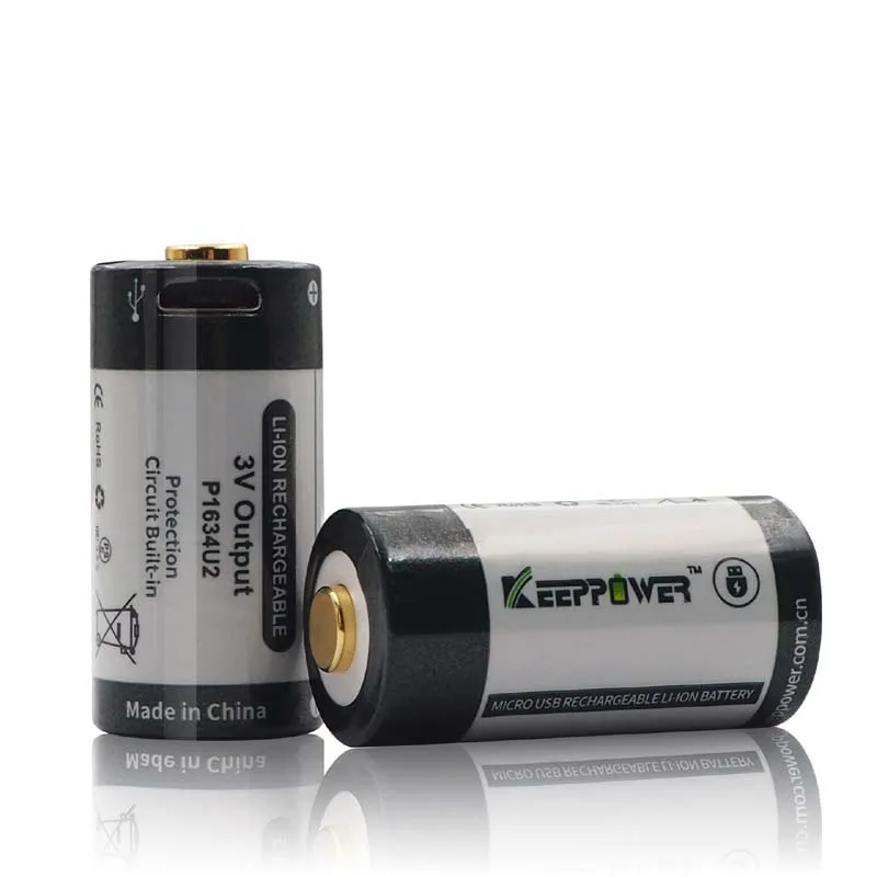 KeepPower P1634U2 16340 RCR123A 3V 1000mAh USB Rechargeable Lithium Battery for Flashlight Night vision device Tester