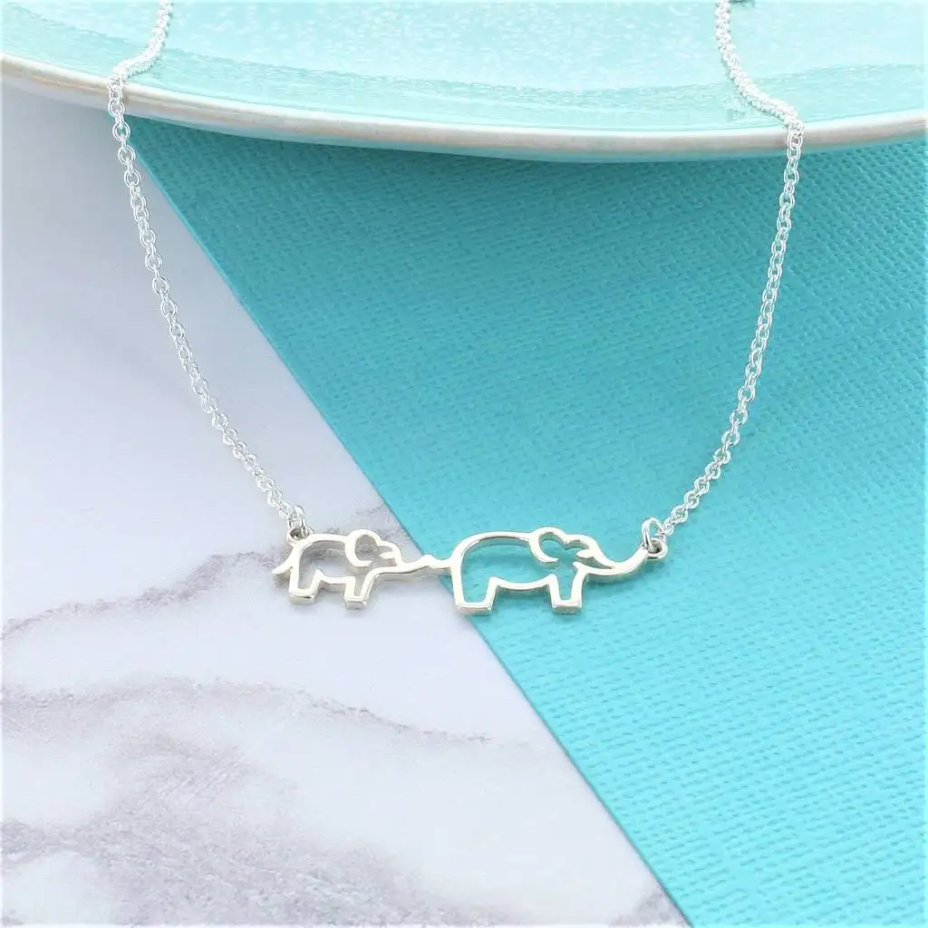 Mummy And Me sterling silver baby elephant pendant necklace 18k gold