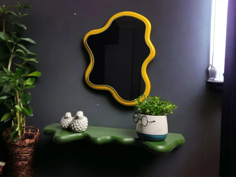 202409 Современная зеркальная волнистая полка и уникальная пышная красочная декор зеркало