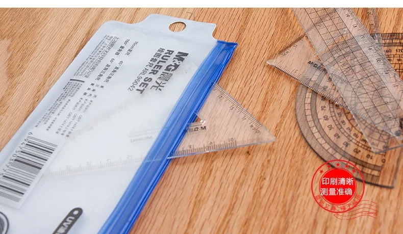 Transparent Math Geometry Tool Instrument 4 Pcs Plastic Ruler Set for Student