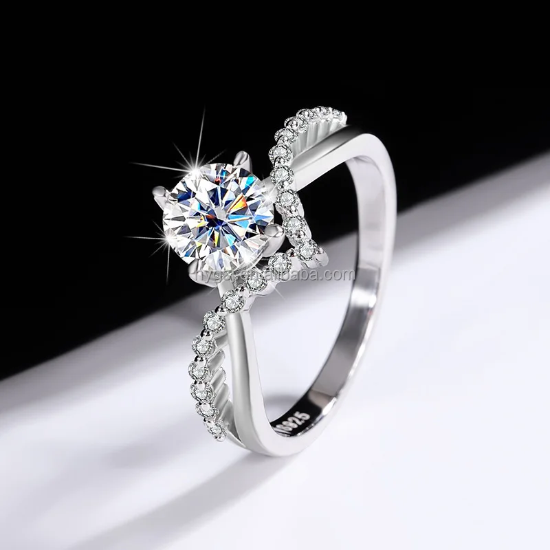Роскошные креативные 1.0Ct 925 Серебряные женские обручальные кольца с муассанитом