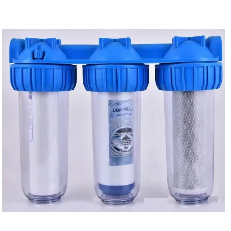 CE 3 Grade Prefilter Bottle 10 inch 3/4 copper connector Prefilter Water Purifier three-part housing with pressure gauges