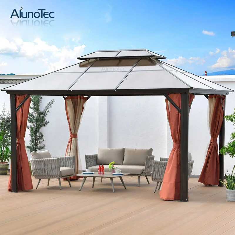 Modern Sun Shade Waterproof Aluminium Pavilion Garden Gazebos Outdoor Awning Pergola Hardtop Gazebo