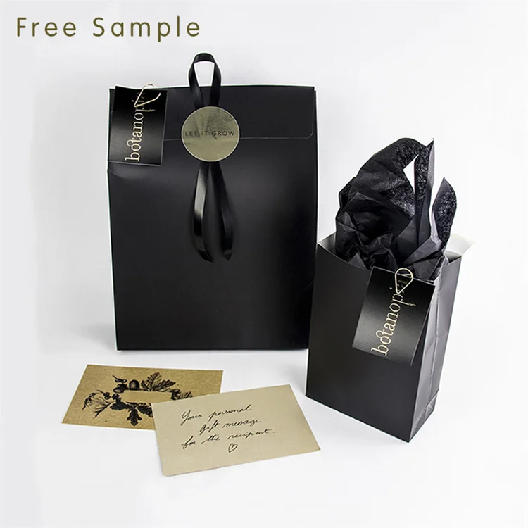 Luxury Ribbon Handle Boutique Shopping Packaging Customized Printed Tote Paper Gift Bags with Logo