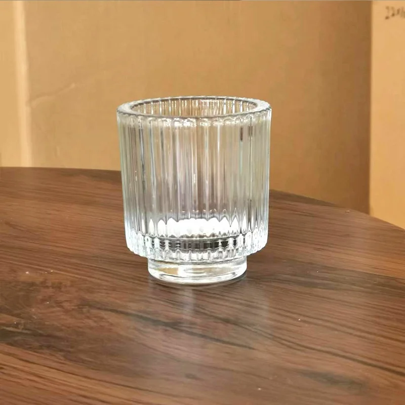 2025 New Products Home Decor Iridescent Glass Ribbed Candle Holder Ribbed Glass Votive Holder