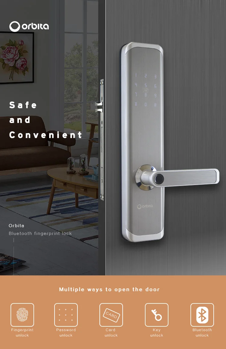 Orbita High Strength Aluminum Alloy Tamper-proof Alarm Blue tooth Main Smart Lock
