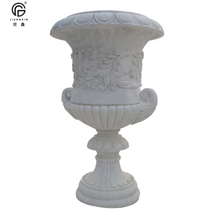Custom High Quality European Style Hand Carved White Marble Stone Flower Pots For Sale
