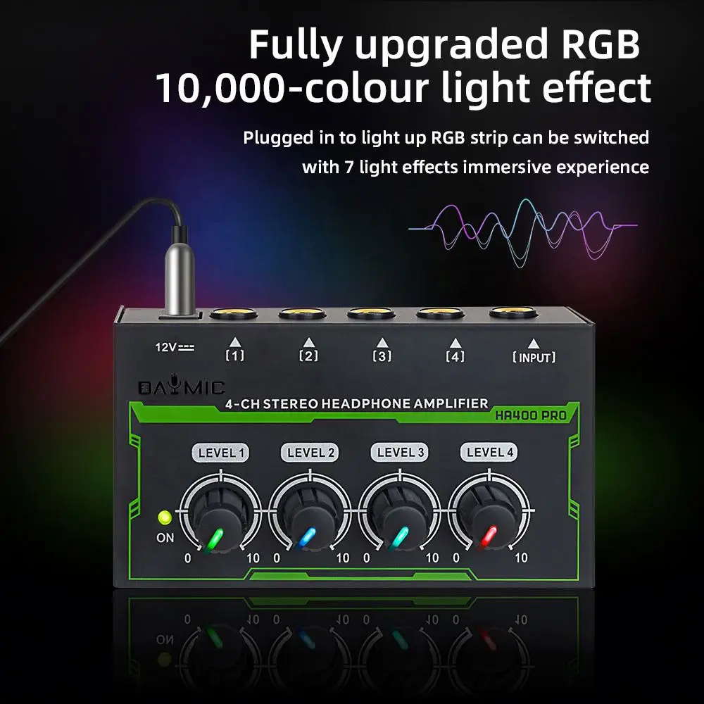 HA400 PRO stereo headphone amplifier studio monitor with RGB light Mini Headphone amplifier