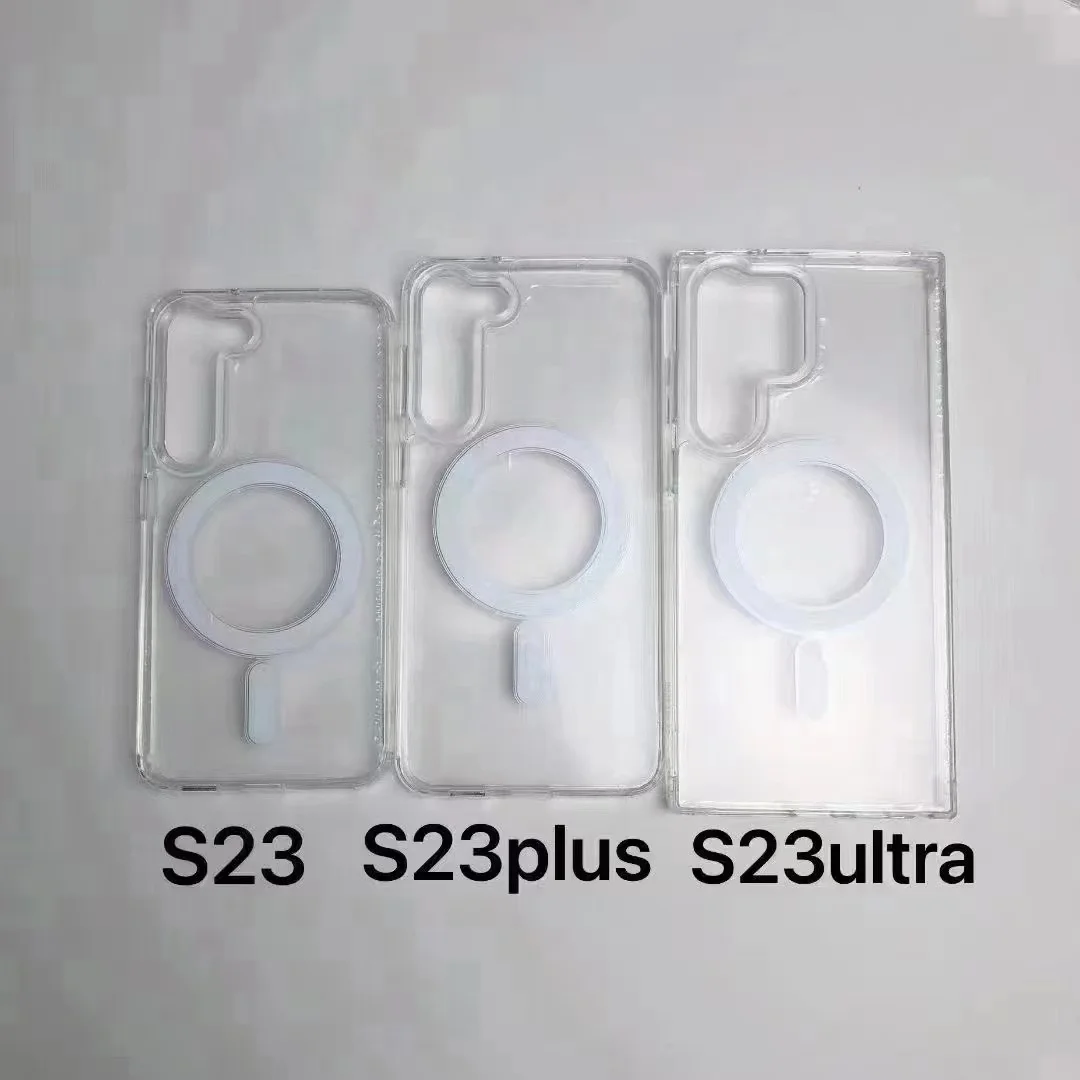 Anti Yellow Clear Case For Samsung Galaxy S22 S23 ultra Phone Case TPU+PC Magnetic Shockproof Transparent Clear  Phone Case