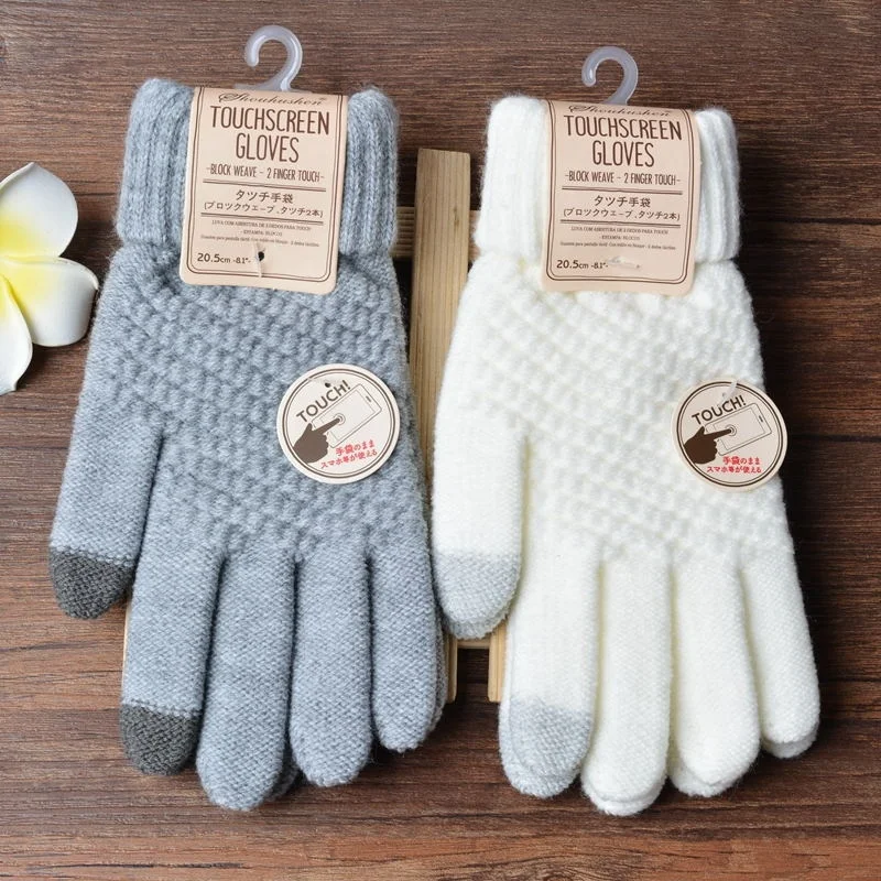 Factory wholesale touch screen gloves women winter knitted and velvet thickened non-slip