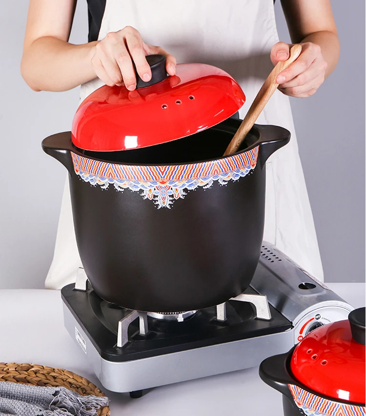 Factory Wholesale Commercial Ceramic Soup Pot Large Cooking Ceramic Pot Red