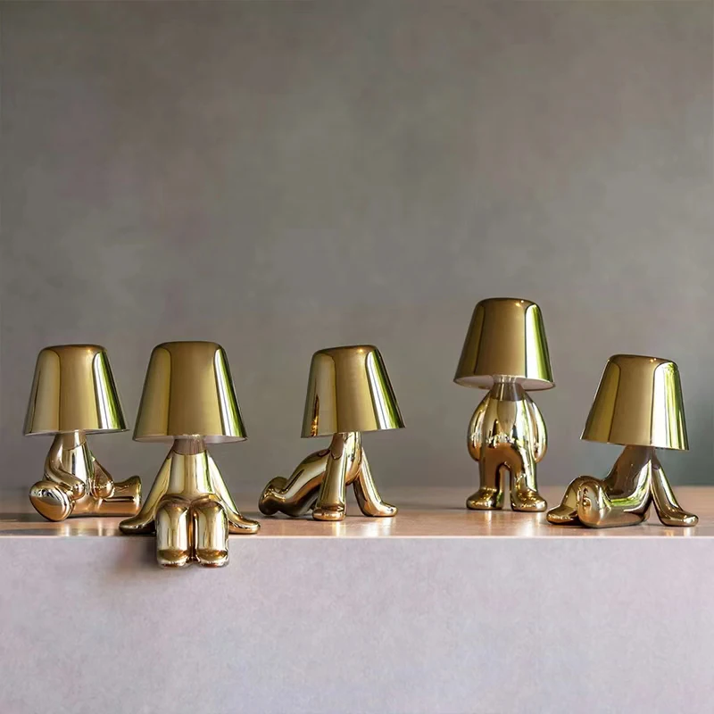 Миниатюрная золотистая Ночная лампа brother с гальваническим покрытием заряжаемая от USB 2700k светодиодная/Сенсорная ночная коллекционная для