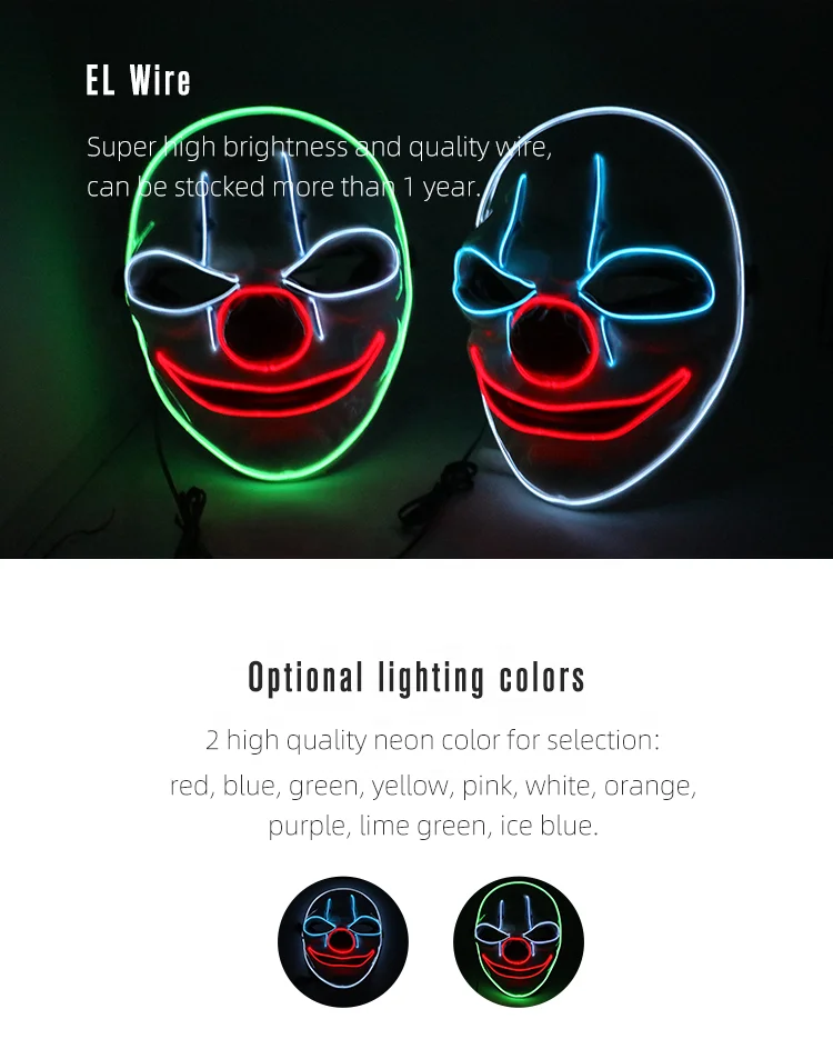 Plastic LED Light up EL Wire Mask Payday 2 Themed Costume Cosplay Mask Face Mask