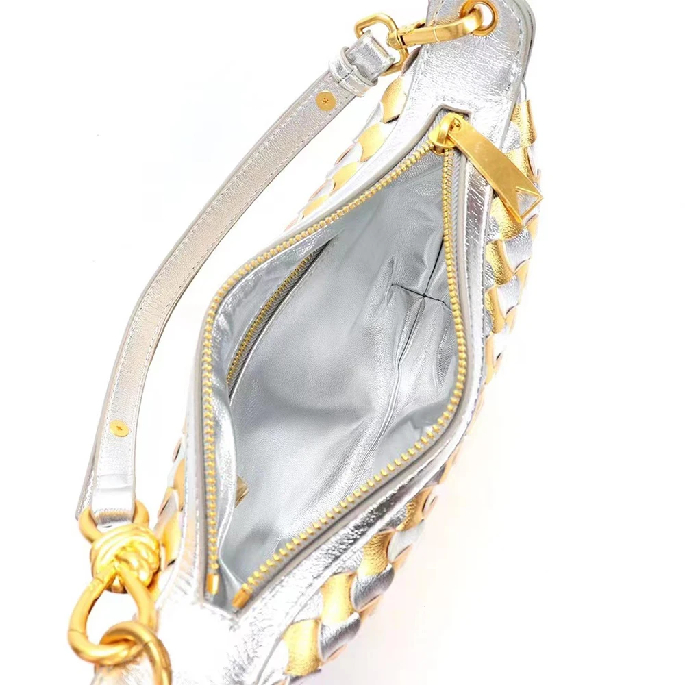 Cowhide Woven Shoulder Bags Lady Purse Handbags Summer Women Saddle Colored Versatile Underarm Crescent Single Straddle