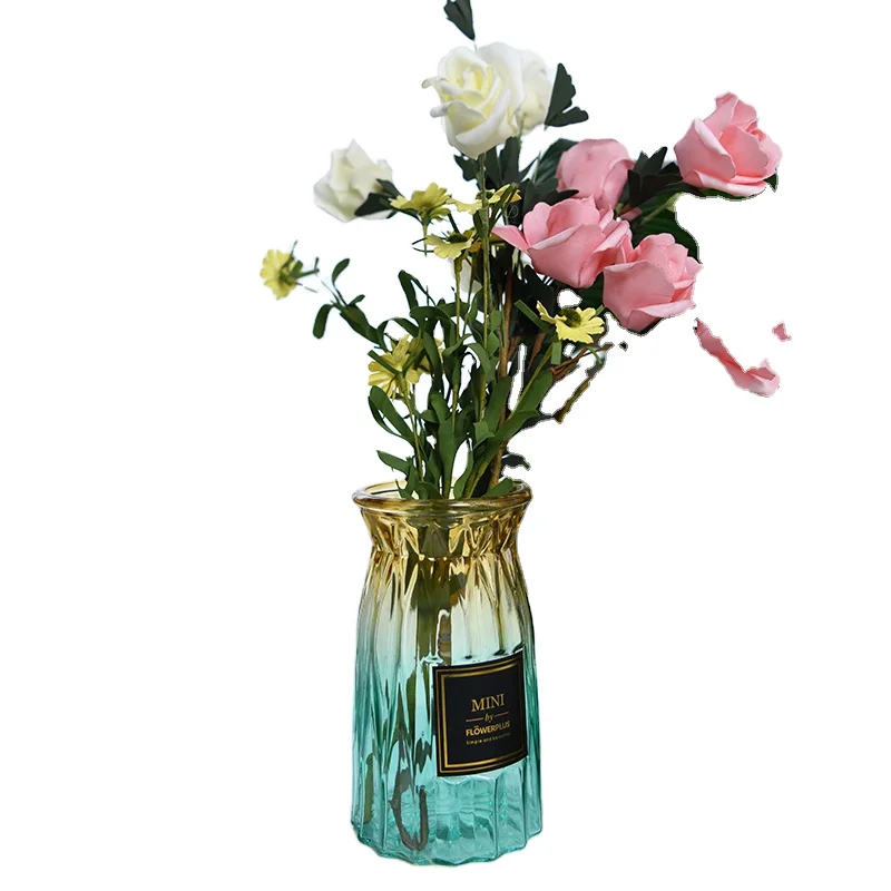 Aspire hot sale  gradient color clear glass colorful flower vase for home decor