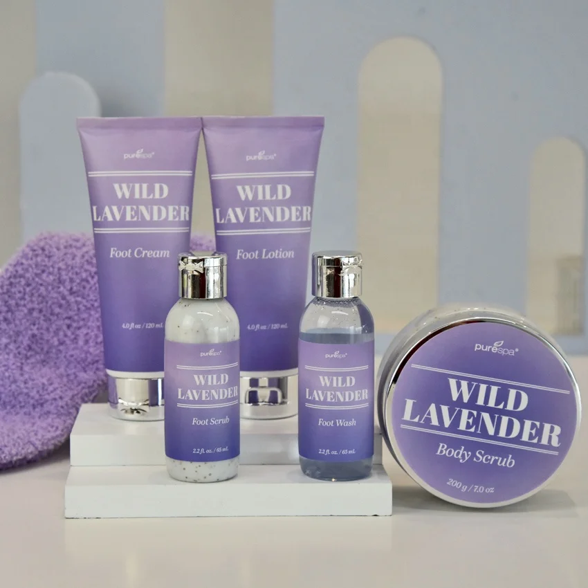 Wholesale High Quality 6Pcs Lavender Scent Body Hand And Foot Care Spa Scrub Cream Gommage Exfoliant Bath Kit Gift Set De Regalo