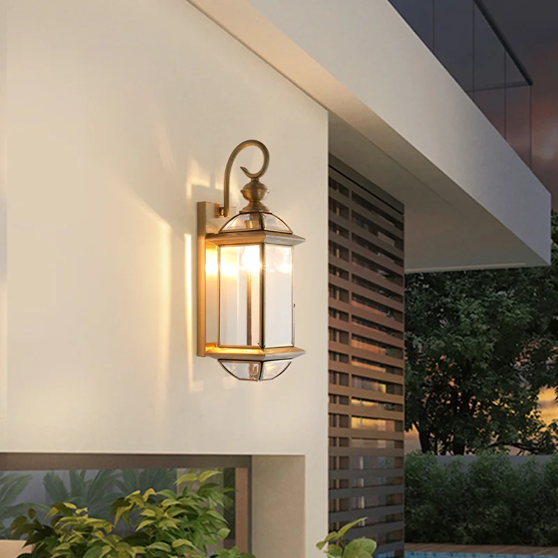 Luxury Brass Glass Euro Style Decorative Wall Sconce Lantern Lighting Restaurant Garden Hotel Nordic Outdoor Wall Lamp