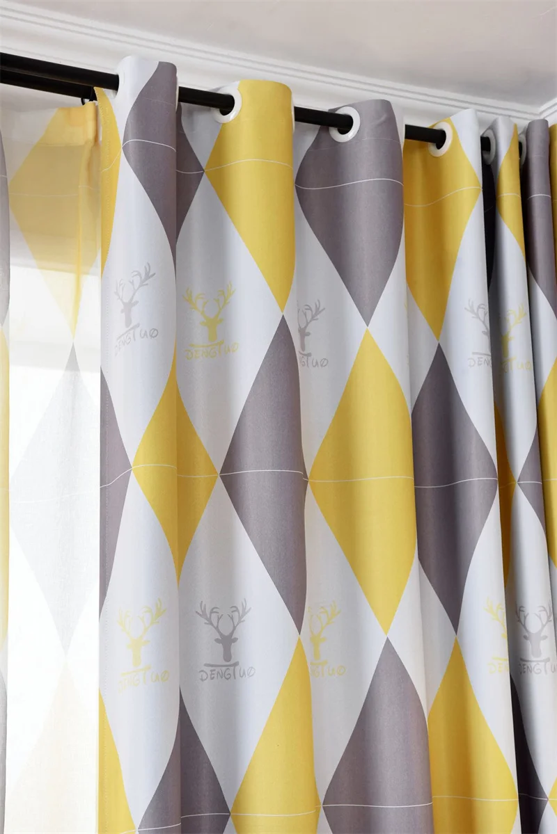 Modern Nordic Simplicity Yellow Geometric Printed Curtain Fabric, Living Room Bedroom Home Polyester Window Curtains Fabric