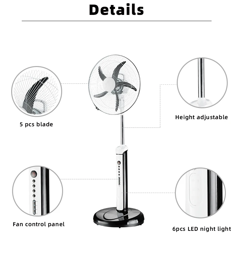 18 inch 12v battery AC DC stand fan china rechargeable fan led lamp