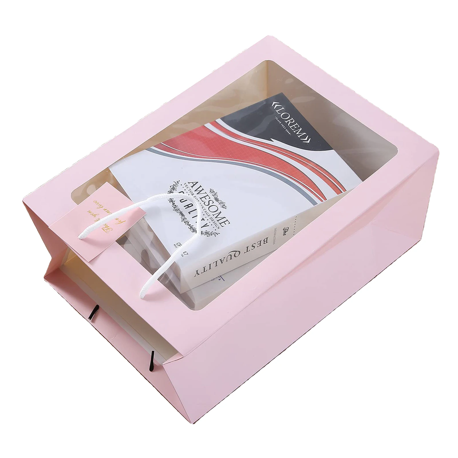 Clear Window Gift Toys Packaging Bag Bouquet Paper Carry Hanging Gift Bags For Luxury Flowers