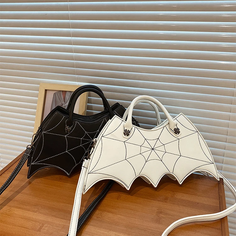 Novelty PU Spider Web Crossbody Handbag for Women, Fashion Halloween Treat or Trick Handbags Bat wing Shoulder bag