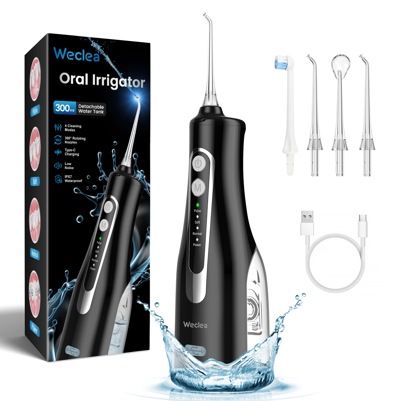 Weclea  IPX7 360 rotation electric cordless water flosser for teeth cleaning