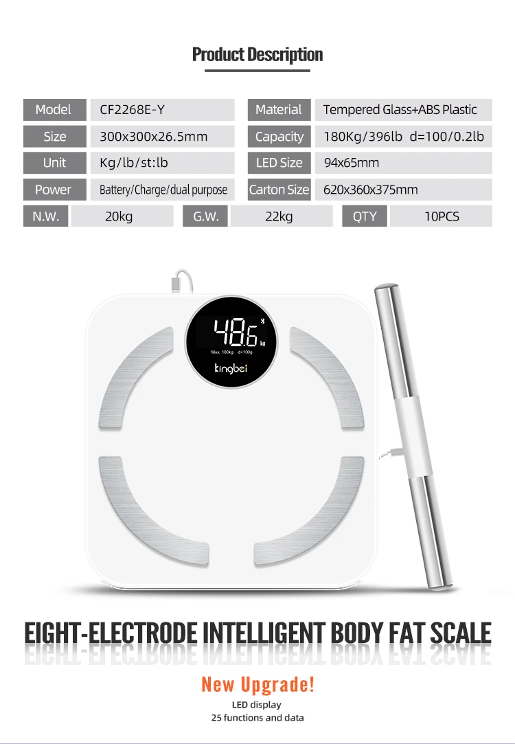 Digital Personal 8 Electric Body Composition Big LCD Display AV Screen BMI Smart Weight Scale For Free APP