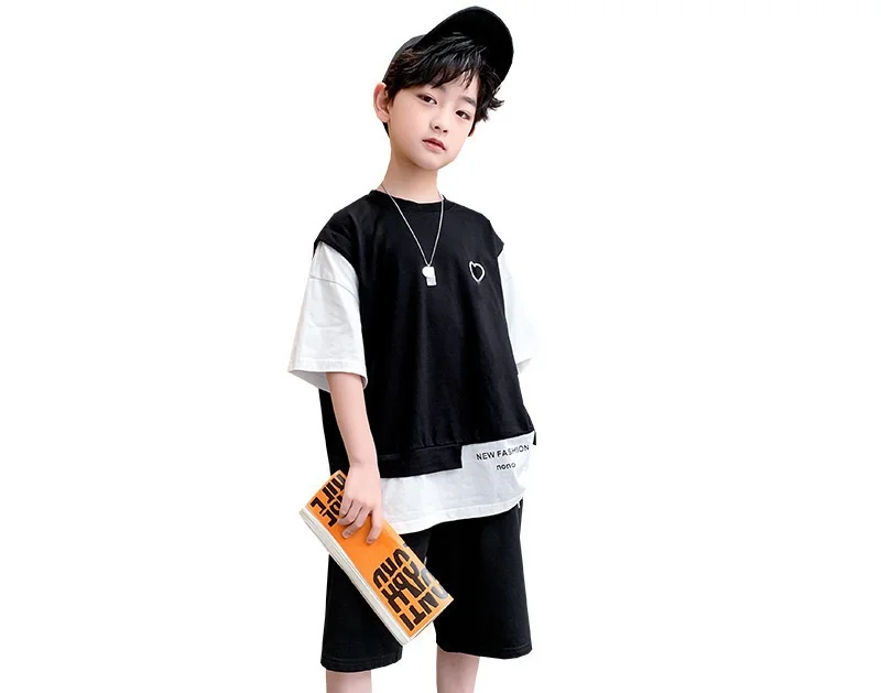 2024 New Style Factory Wholesale High-Quality Korean Version Of Trendy Two-Piece Set For Older Children Boys Solid Color Set