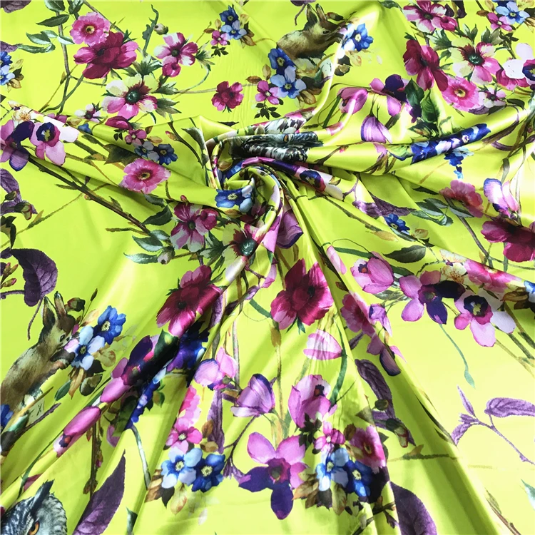 Animal Floral Print Silk Viscose Spandex Fabric Satin Fabrics 16mm Viscose Fabric