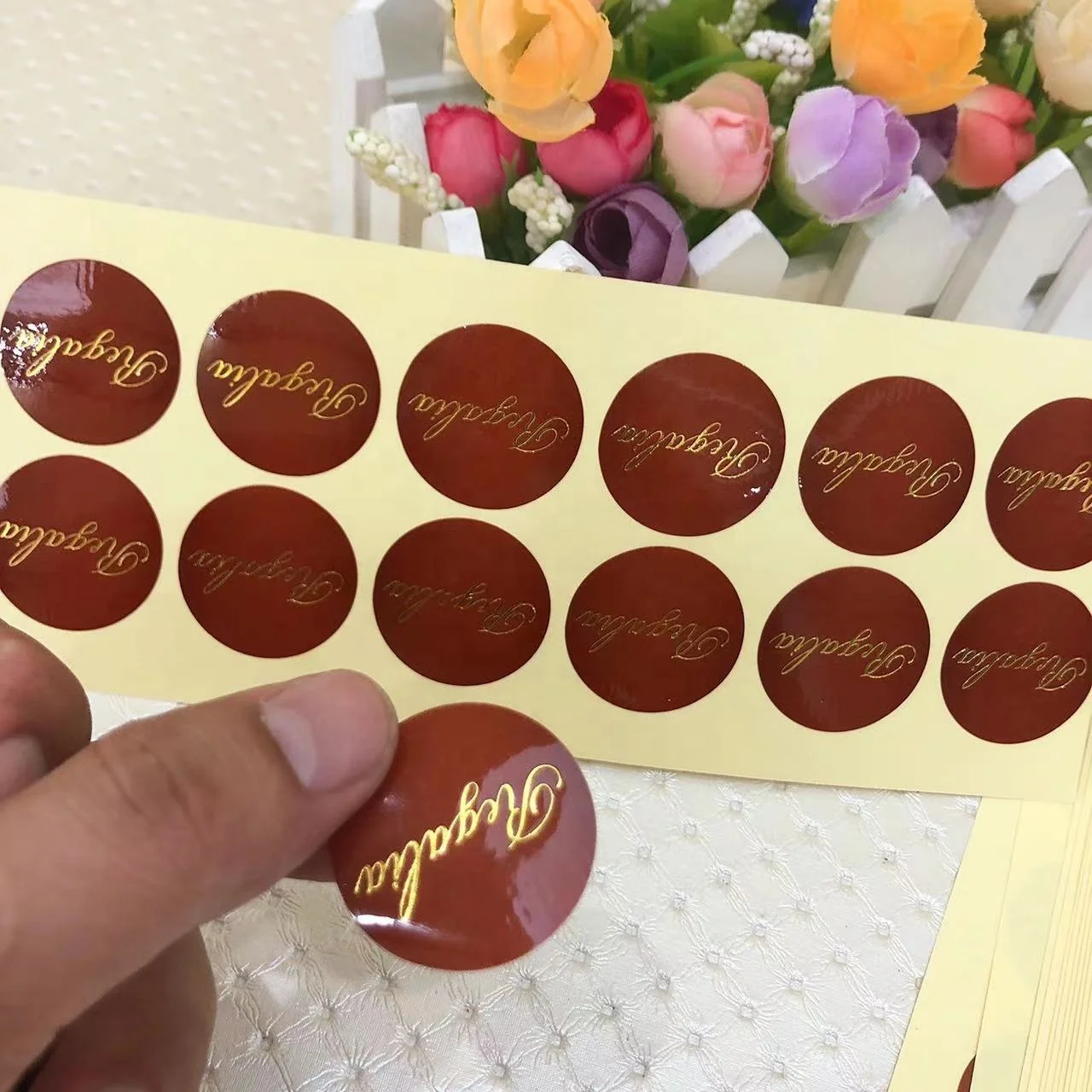 Customized self-adhesive printed paper stickers luxury gold foil custom glossy packaging sticker set sheet with own logo