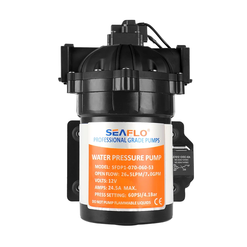 ALL NEW SEAFLO 53 Series Diaphragm Pump 12V DC 7.0 GPM 60 PSI with pressure switch Solar Booster Pressure Pump