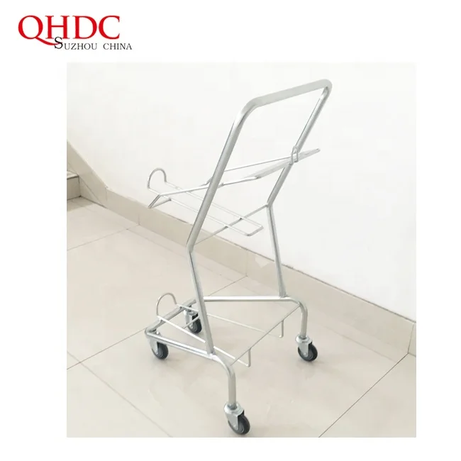 Supermarket Basket Trolley Two Tier Small Shopping Cart With Plastic Basket Shop Cart